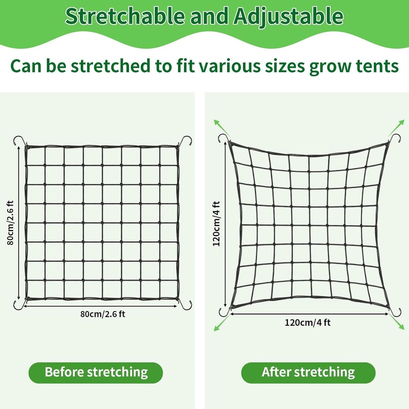 YEESON Trellis Netting, Scrog Net with 4 Hooks, 4x4 Trellis Nets for Grow Tent, Heavy-Duty Plant Net for Cucumber Gardening and Horticulture, Grow Tent Accessories(1 Pack) - Image 3